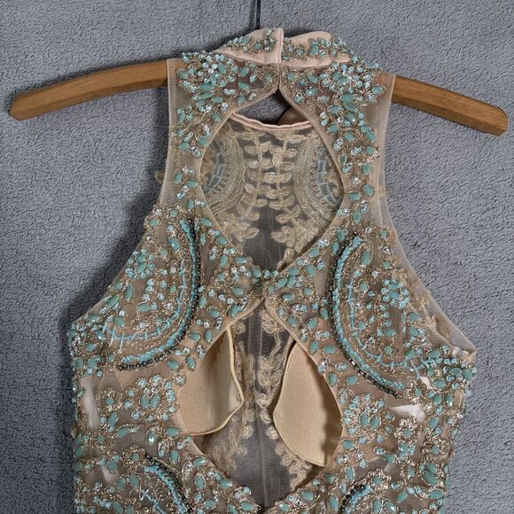 Sherri Hill Women’s‎ Size 2 Dress Illusion Bodice Nude Mesh Tulle Beaded Gown - Picture 14 of 16